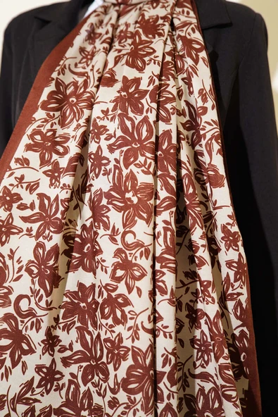 Liora Desenli Soft Şal Kestane-03 - Resim 4