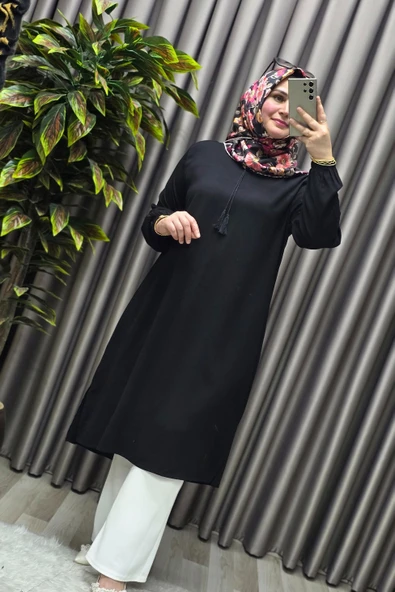 Kadın Tesettür Giyim Büyük Beden Tek Renk İpli Tunik - Resim 7