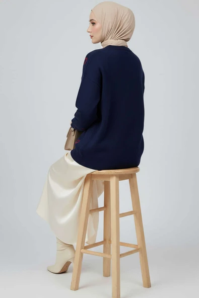 Kalp Nakışlı Triko Kazak lacivert - Resim 3