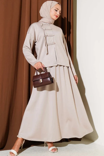 Loyşa Brit Düğmeli Etekli İkili Takım Taş ürün görseli 1