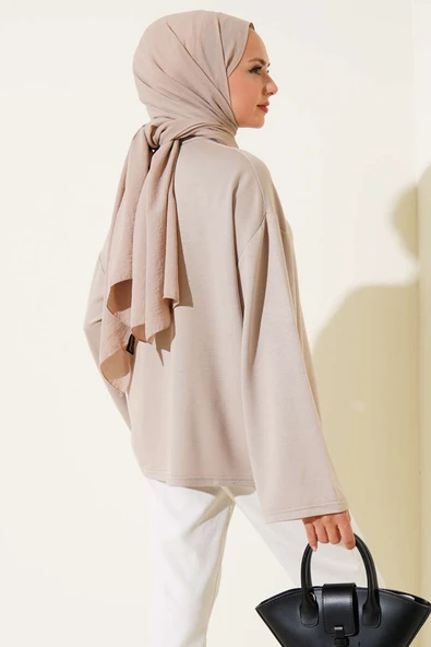 Loyşa Düşük Omuz Basic Tunik Bej - Resim 3