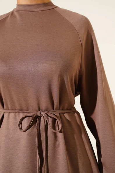 Loyşa İp Kuşaklı Uzun Tunik Vizon - Resim 4