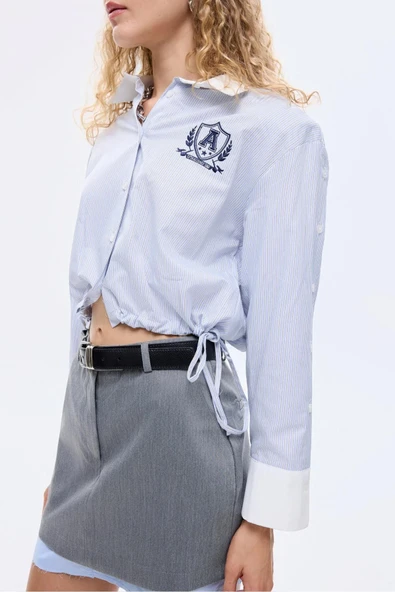 Quzu Düğme ve Nakış Detaylı Kadın Gömlek - Resim 3