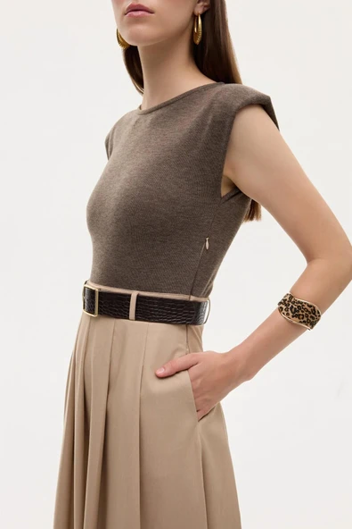 Quzu Vatkalı Kontrast Elbise - Resim 3