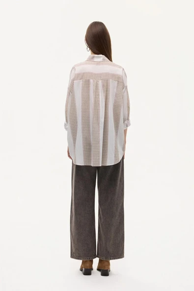 Quzu Matchli Oversize Kadın Gömlek 26KGML01003 - Resim 5