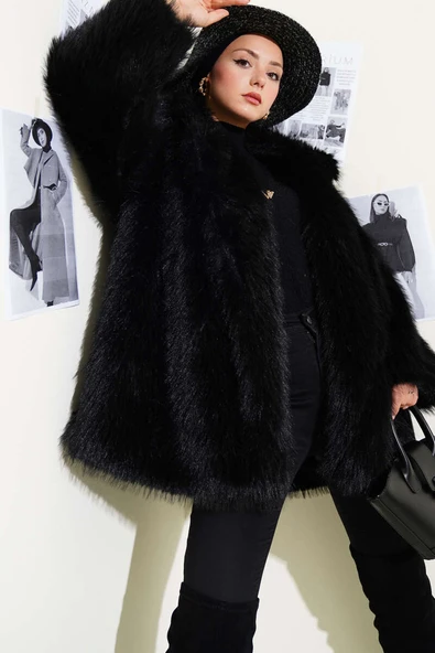 Düğmesiz Astarlı Kürk Siyah ürün görseli 1