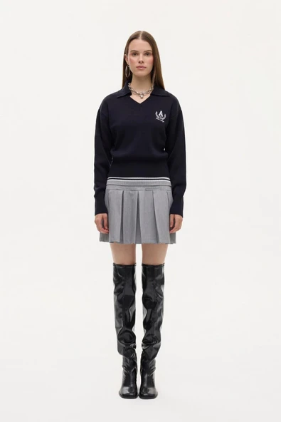 Quzu Gömlek Yaka Nakış Detaylı Kadın Triko Kazak - 4