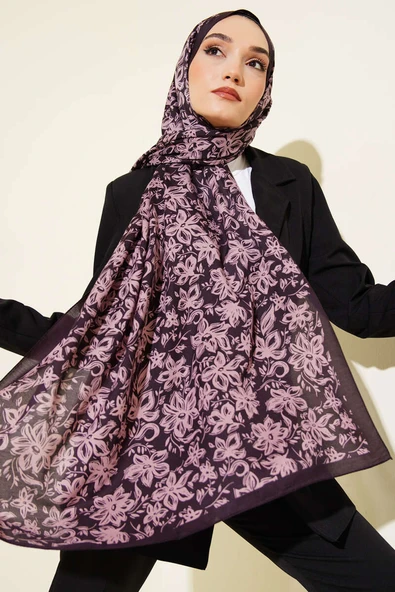 Liora Desenli Soft Şal Mürdüm -15 - Resim 2