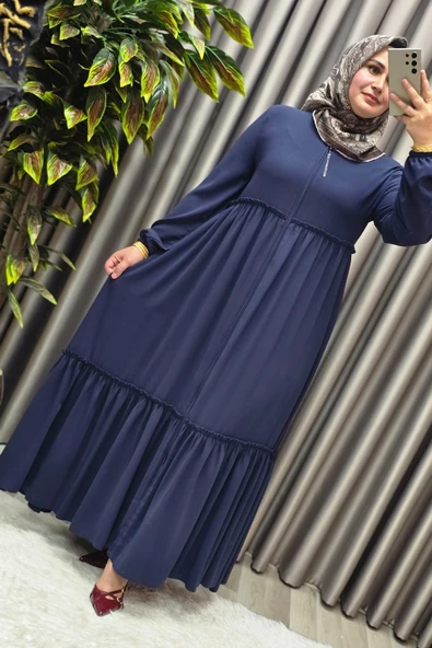 Kadın Tesettür Giyim Büyük Beden İki Katlı Ferace - Resim 5