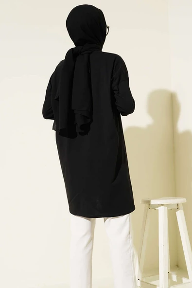 Yan Yırtmaçlı Basic Tunik Siyah - Resim 3