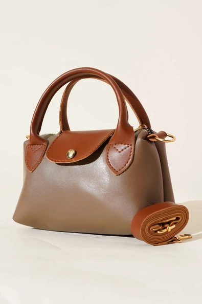 Fermuarlı Çıtçıtlı Çanta Vizon ürün görseli 1