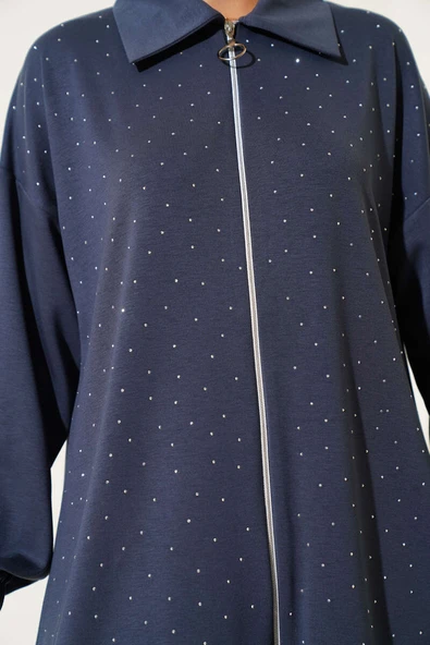 Loyşa Taş Süslemeli Fermuarlı İkili Takım Füme - Resim 4