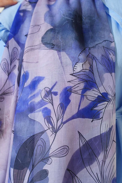 Lilyum Desen Ebruli Şal Mor - Resim 4