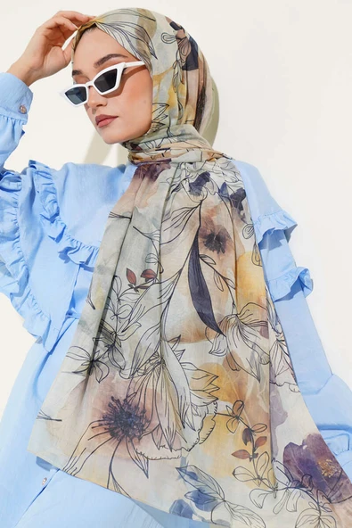 Lilyum Desen Ebruli Şal Hardal ürün görseli 1