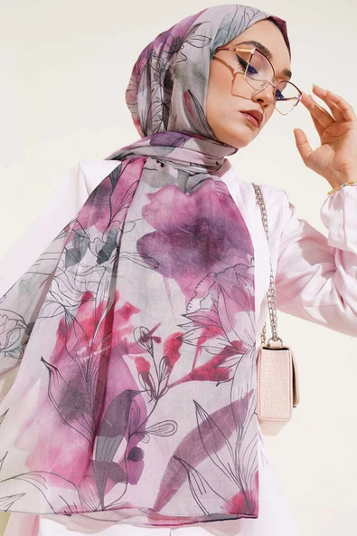 Lilyum Desen Ebruli Şal Gül Kurusu - Resim 2