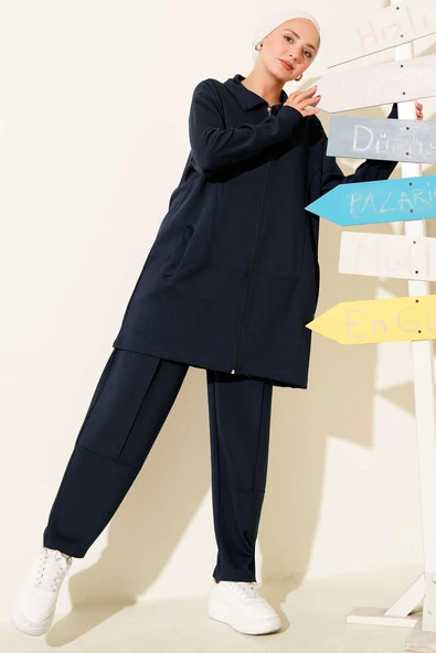 Fermuarlı Loyşa Cepli İkili Takım Lacivert ürün görseli 1
