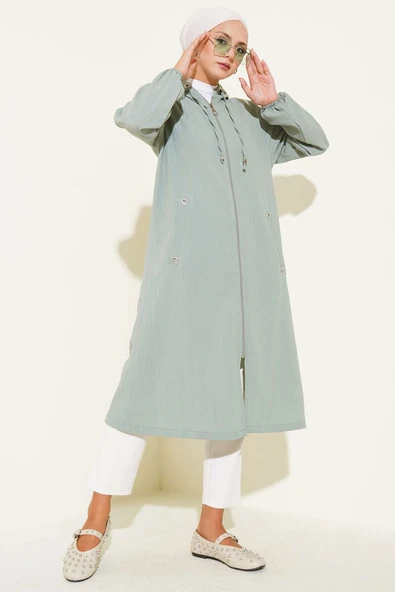 Kapüşonlu Cepli Ağaç Kabuğu Kap Çağla Yeşili - Resim 2