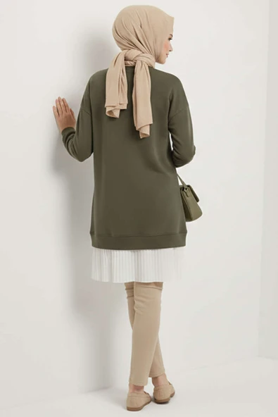 Armalı Alt Eteği Piliseli Tunik Haki - Resim 2