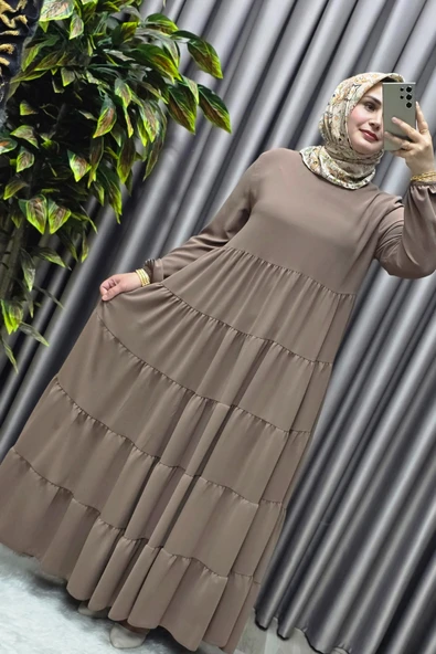 Kadın Tesettür Giyim 5 Katlı Endonezya Krebi Elbise - Resim 3