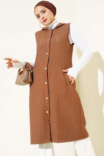 Kapüşonlu Kapitone Yelek Kahve ürün görseli