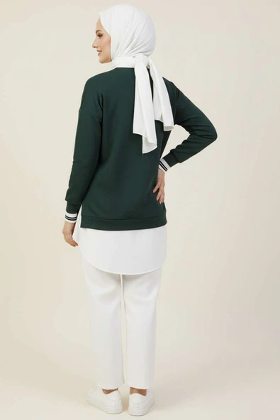 Gömlek Yakalı Granili Tunik Zümrüt - Resim 3