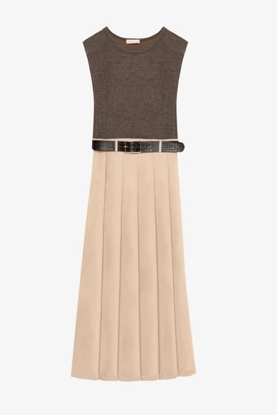 Quzu Vatkalı Kontrast Elbise - Resim 2