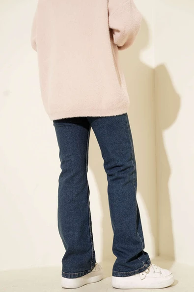 Kemerli İspanyol Paça Kot Pantolon Mavi - Resim 3