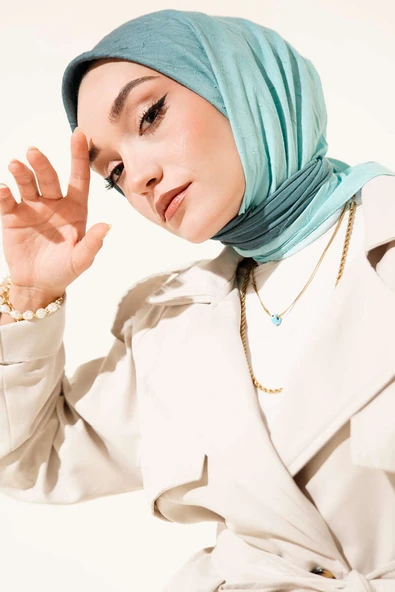 Şeritli Bambu Kraş Eşarp Turkuaz ürün görseli 1