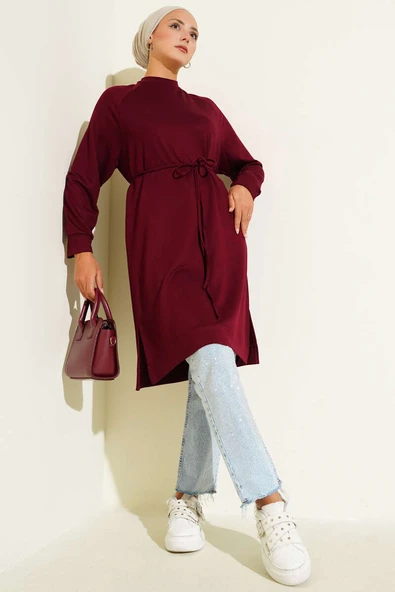Loyşa İp Kuşaklı Uzun Tunik Bordo ürün görseli