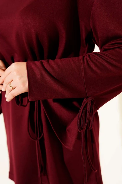 Loyşa Bilek İp Bağlamalı Tunik Bordo - Resim 4