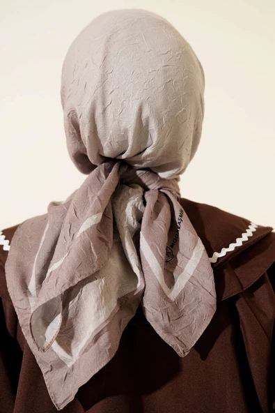 Şeritli Bambu Kraş Eşarp Vizon - Resim 3