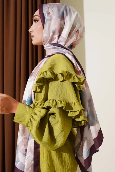 Nur Serisi Twill İpek Şal Acı Kahve - Resim 3