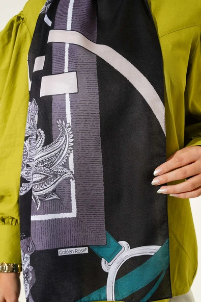 Kemer Desenli Soft Şal Siyah Yeşil - Resim 4