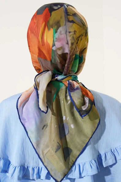 Karışık Ebruli Eşarp Lacivert - Resim 3