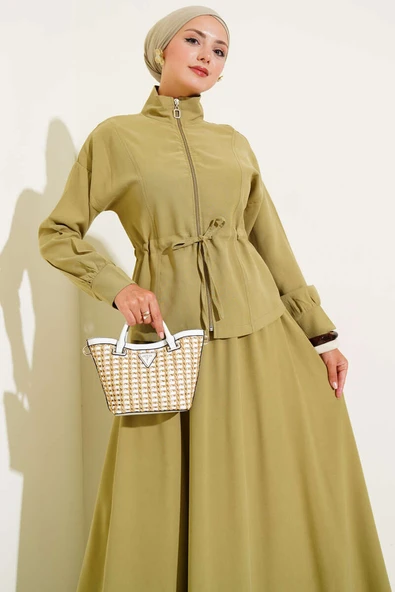 Beli Tünelli Etekli Tensel İkili Takım Çağla Yeşili - Resim 2