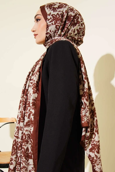 Liora Desenli Soft Şal Kestane-03 - Resim 3