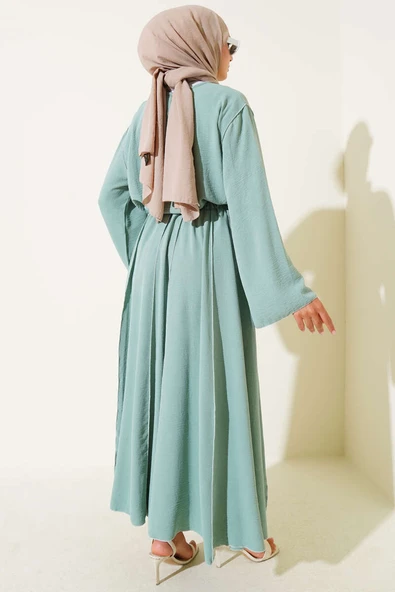 Ters Dikiş Detaylı Etekli İkili Takım Çağla Yeşili - Resim 3