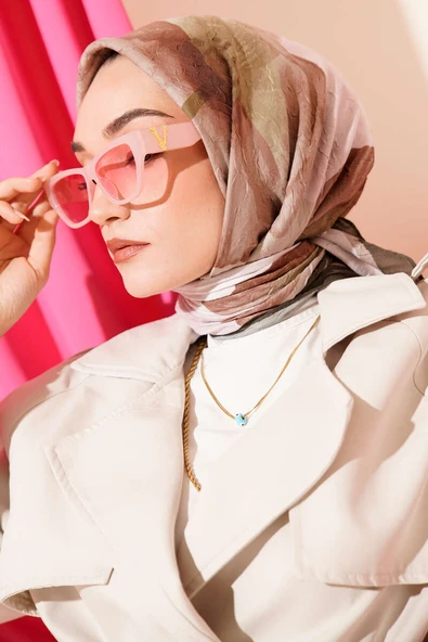 Çiçekli Şeritli Bambu Kraş Eşarp Haki ürün görseli 1