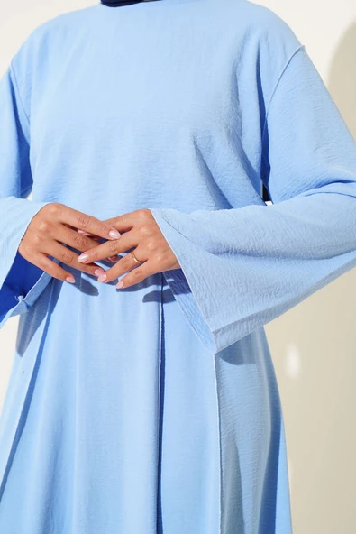 Ters Dikiş Detaylı Etekli İkili Takım Mavi - Resim 4