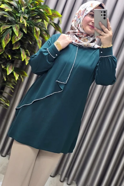 Kadın Tesettür Giyim Büyük Beden Taşlı Abiye Tunik - Resim 2