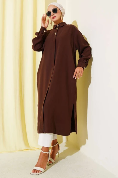 Gizli Düğmeli Tensel Tunik Acı Kahve - Resim 2