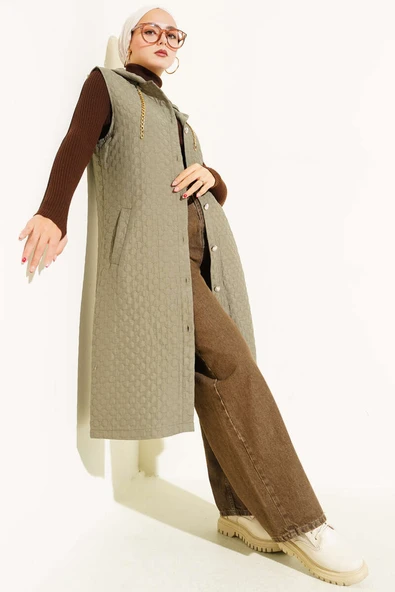 Kapüşonlu Kapitone Yelek Haki ürün görseli