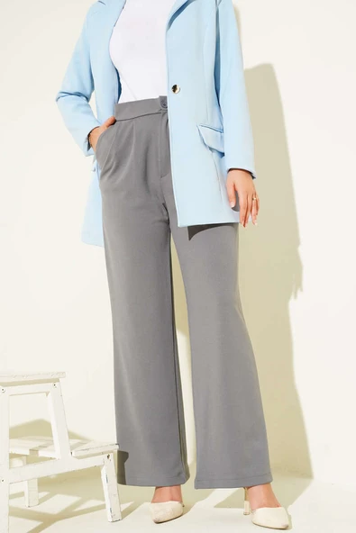 Bel Pileli Cepli Pantolon Füme - Resim 2