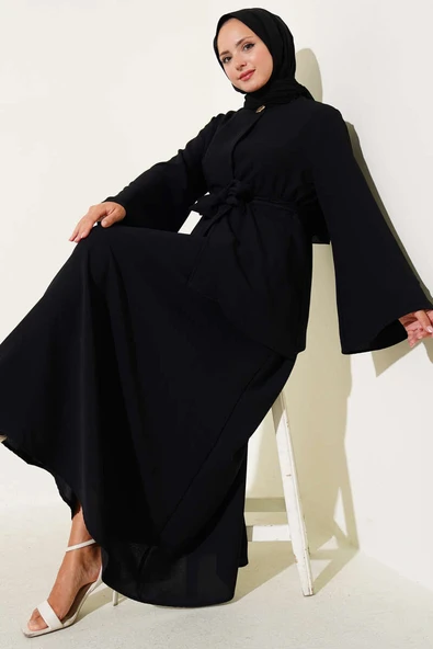 Tek Düğmeli Kuşaklı Dabıl İkili Takım Siyah ürün görseli 1