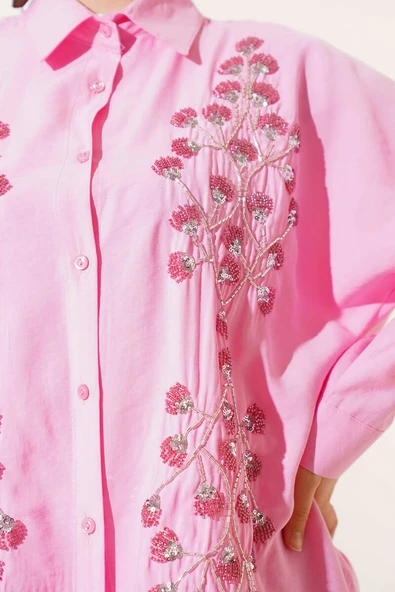 Boncuk İşlemeli Salaş İkili Takım Pembe - Resim 4