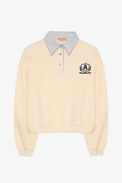 Quzu Gömlek Yakalı Önü Düğmeli Kadın Sweatshirt - 2