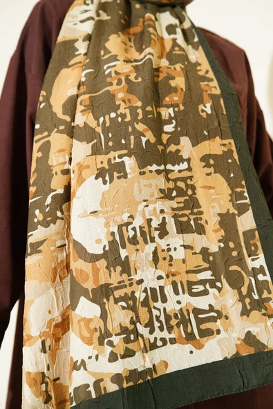 Kamuflaj Desenli Bambu Kraş Şal Haki -05 - Resim 4