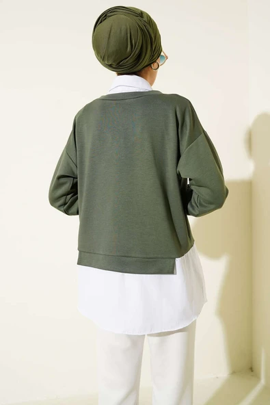 Gömlek Yakalı Granili Tunik Haki - Resim 3