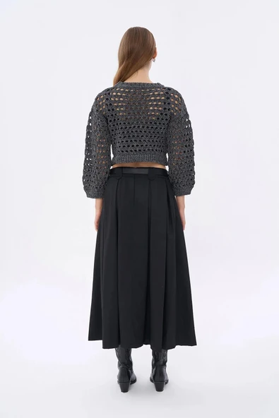 Quzu Sim Detaylı File Kadın Kazak - Resim 5