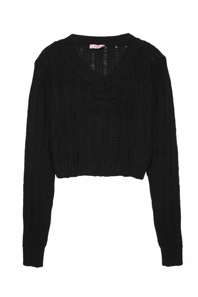 Quzu V Yaka Vatkalı Kadın Kazak - Resim 2